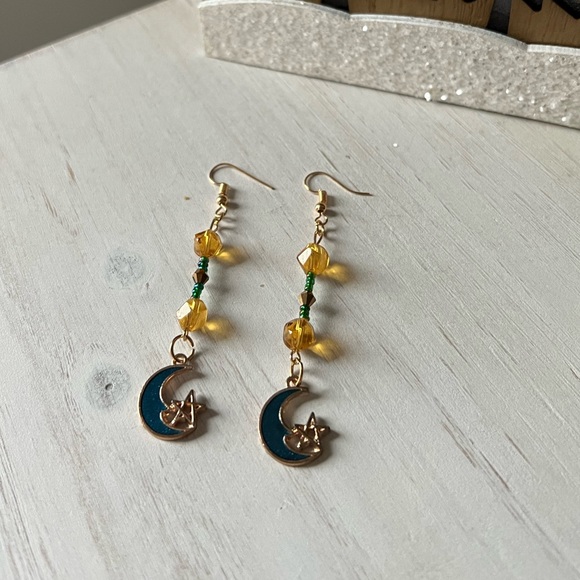 Beaded Moon Dangle Earrings - Picture 1 of 2